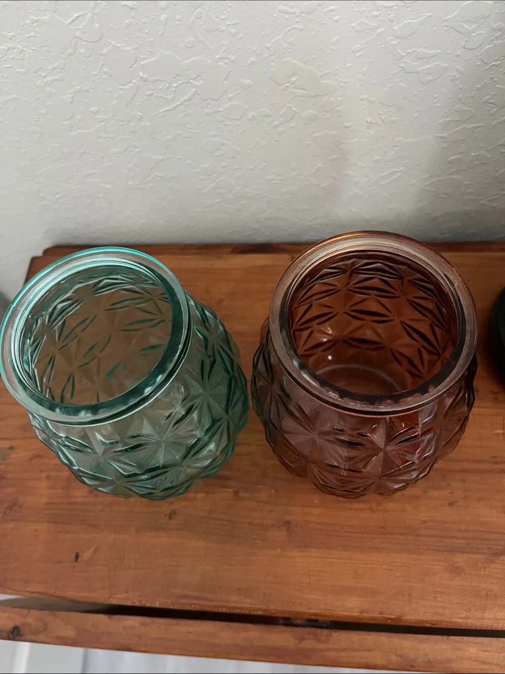 DPS Polaris Textured Glass Vases - Aqua/Smoke Brown Vintage 1960’s-70’s